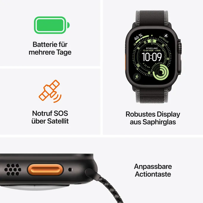 Apple Watch Ultra 3 GPS + Cellular 49mm Black Titanium Case with Black Titanium Milanese Loop - Small – Bild 3