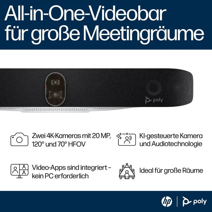 Poly Studio X72 All-In-One-Video-Bar (WiFi/BT 5.0), 7,3-fach Digitaler Zoom, inkl. TC10 Controller Kit – Bild 4