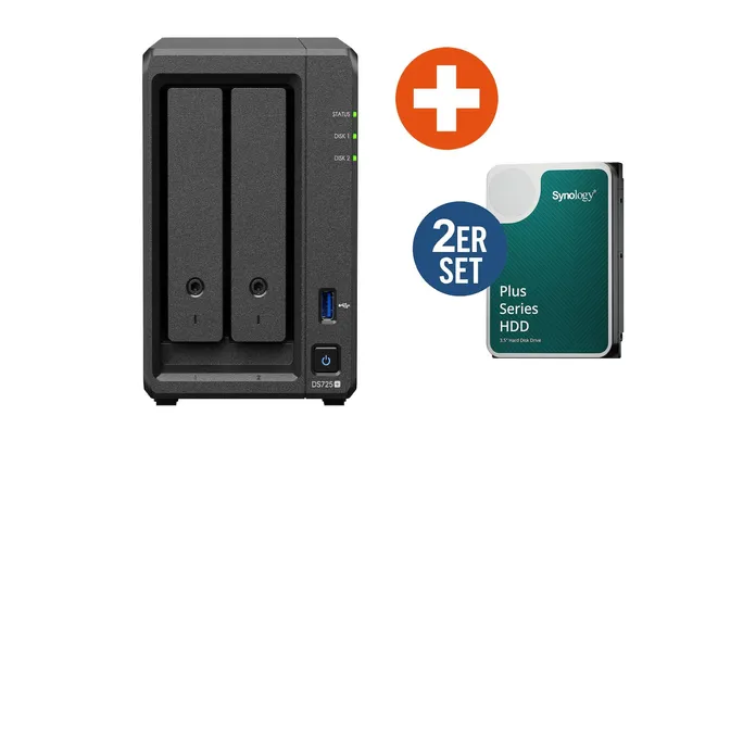 Synology Diskstation DS725+ NAS System 2-Bay 24TB inkl. 2x 12 TB Synology HDD HAT3310-12T