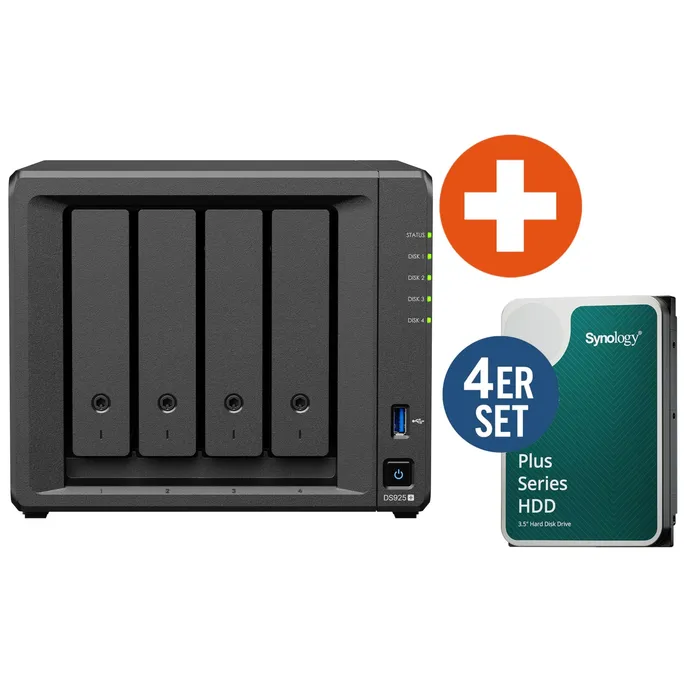 Synology Diskstation DS925+ NAS System 4-Bay 48 TB inkl. 4x 12 TB Synology HDD HAT3310-12T