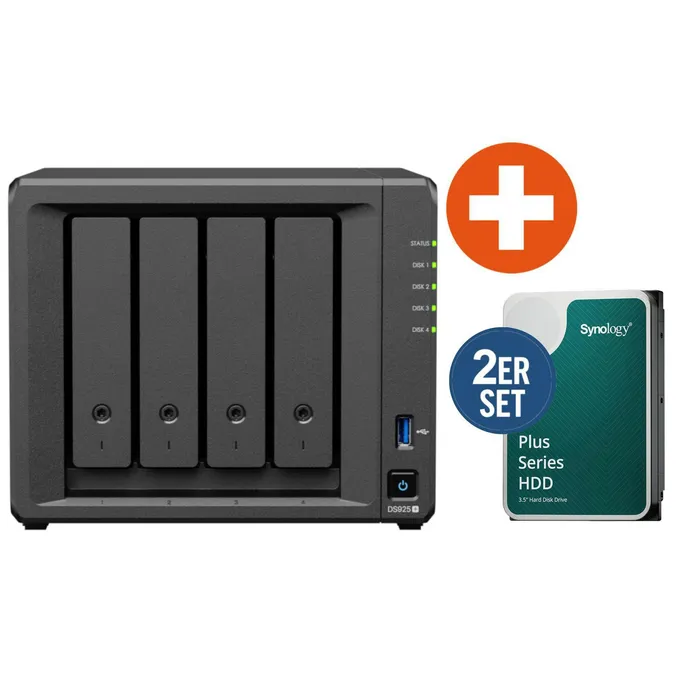 Synology Diskstation DS925+ NAS System 4-Bay 24 TB inkl. 2x 12 TB Synology HDD HAT3310-12T