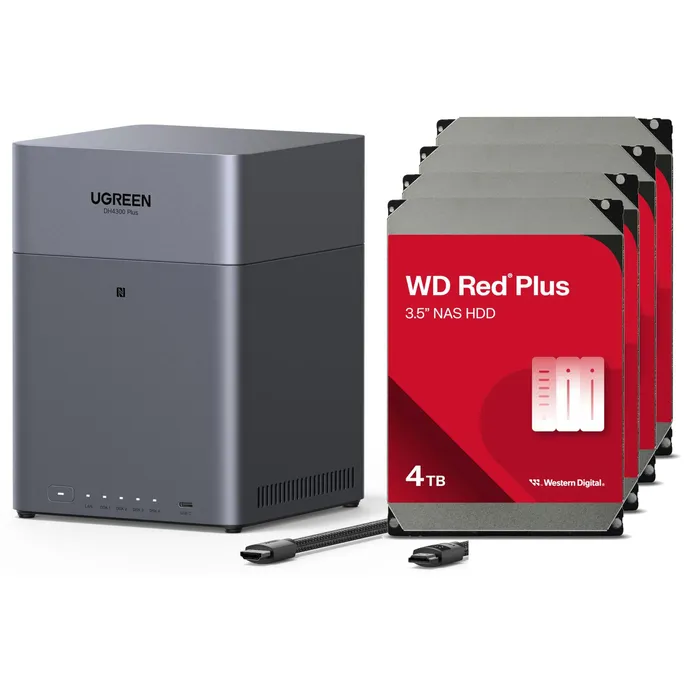 UGREEN NASync DH4300 Plus NAS System 4-Bay 16TB inkl. 4x WD WD40EFZZ NAS HDD - 4 TB