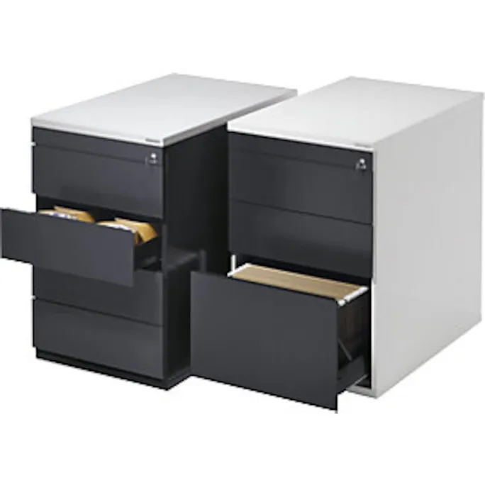Schubladencontainer, 720x800, 2 Materialschübe, 1 Hängereg., alu/gelbgrün/weiß – Bild 2
