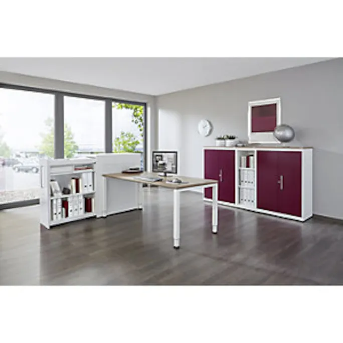 Hochauszugschrank, Thekenelement rechts stehend, Höhe 1025 mm, lichtgrau – Bild 2