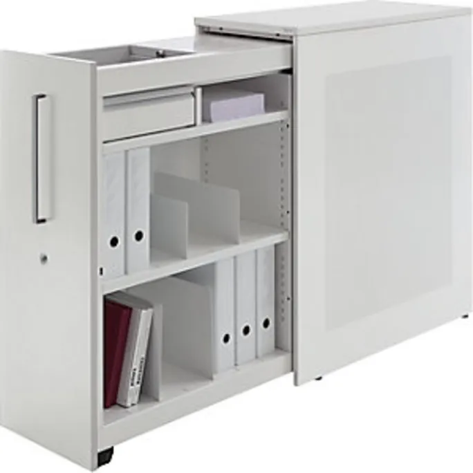 Hochauszugschrank, Thekenelement links stehend, H 1025 mm, reinweiß / schilfgrün – Bild 3