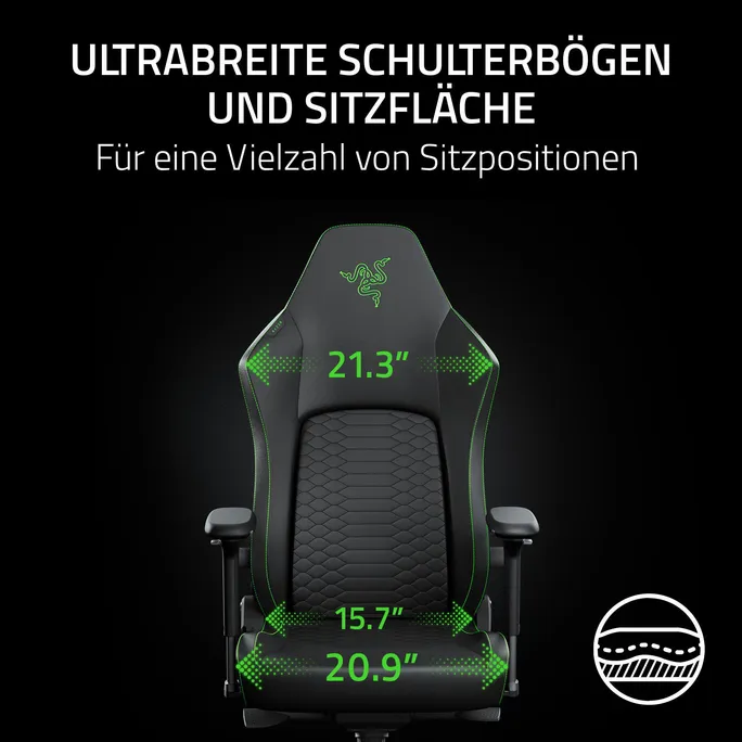 Razer ISKUR V2 NewGen Schwarz-/Grün Gaming-Stuhl mit atmungsaktivem Komfort, Razer HyperFlex™ Lordosenstütze – Bild 5